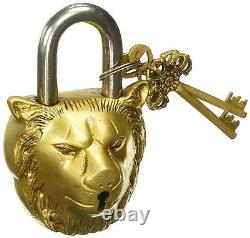Serrure de porte fonctionnelle avec cadenas en laiton antique fini à la main avec motif de lionroi