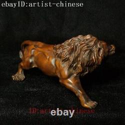 Statue de décoration de figurine du roi Lion Force sculptée à la main en buis chinois de 5,5 pouces