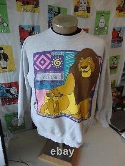 Sweatshirt gris à col rond XL promotionnel du film Walt Disney Le Roi Lion vintage des années 90