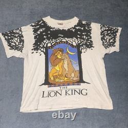 T-shirt blanc vieilli Disney Le Roi Lion AOP vintage des années 90 taille unique OSFA XL