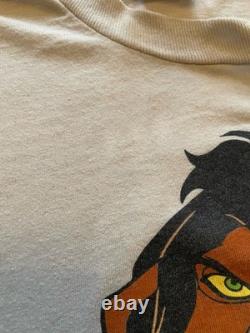 T-shirt vintage Disney des années 90 avec grand imprimé méchant Roi Lion Scar Mickey INC taille M/L
