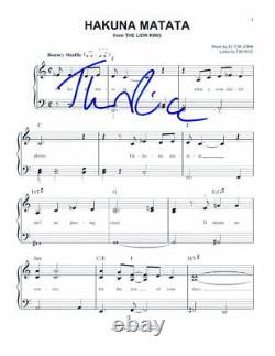 Tim Rice a signé l'autographe de la partition de Hakuna Matata de Disney Le Roi Lion.