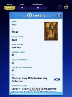 Topps Disney Collect Scar Roi Lion Collection du 30e Anniversaire Légendaire LE 30